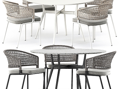 Outdoor woven tables and chairs 3d model