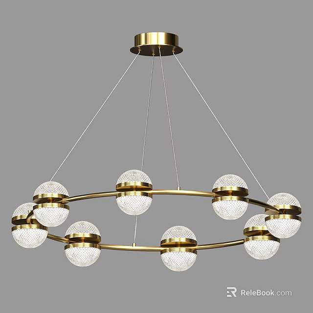 Modern Gold Circular Chandelier With Crystal Spherical Bulbs And Sleek Design 3d model 