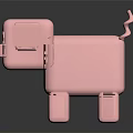 Pink Block Shaped Pig Stuffed Toy with Black Eyes Pink Nose Blush and Curly Tail