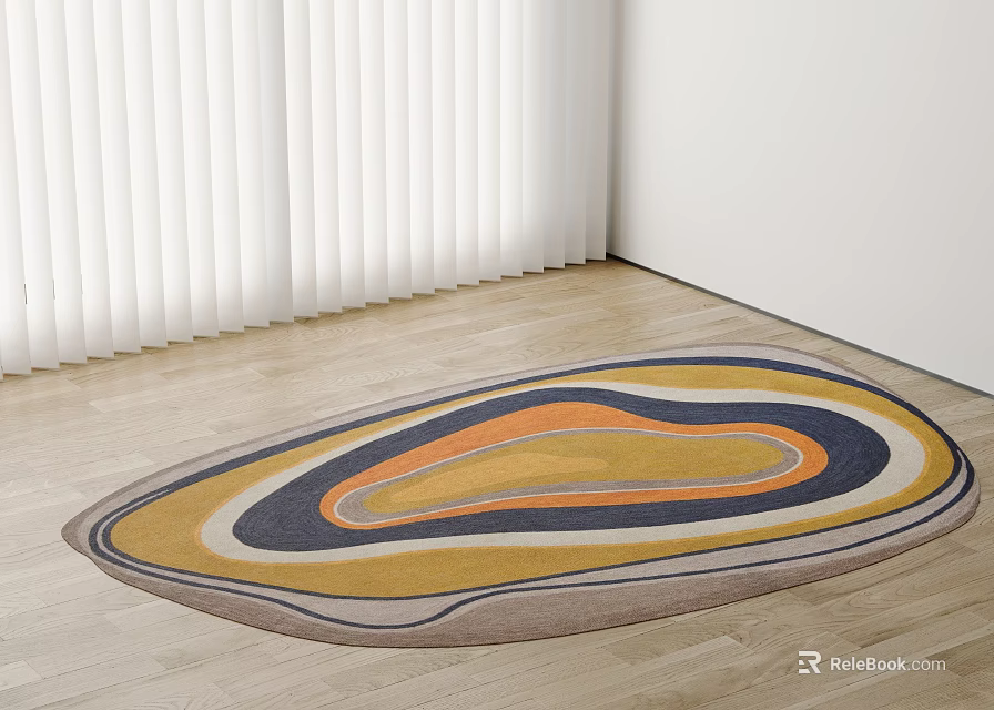 Colorful Square Area Rug In Modern Interior With Wood Flooring 3d model 