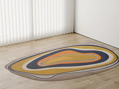 Colorful Square Area Rug In Modern Interior With Wood Flooring 3d model