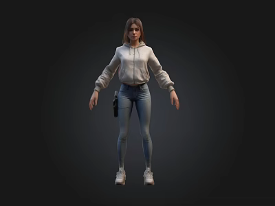 Realistic 3D Character Model in White Hoodie Blue Jeans and White Sneakers 3d model