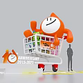 Orange Cartoon Character in Shopping Cart with Drinks Snacks Anniversary 2015 to 2025 Photo Spot