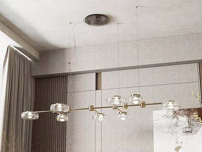 Modern Chandelier With Metal Frame And Glass Shades In Living Room Interior Design 3d model