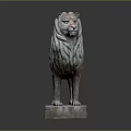 Traditional Stone Lion Statue With Detailed Mane Square Base And Ornamental Top