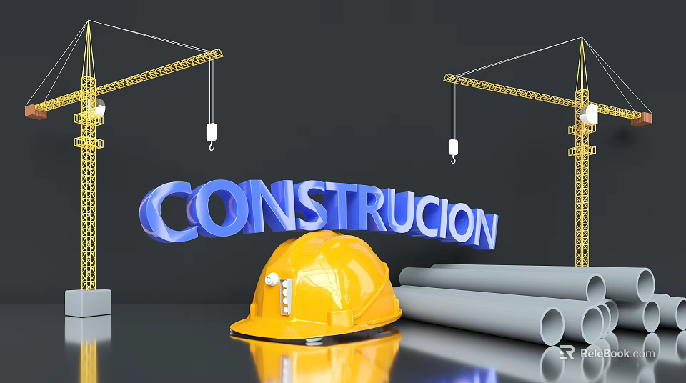 Construction Scene Featuring Yellow Hard Hat Cranes And Pipe Rolls 3d model 