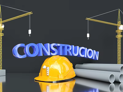 Construction Scene Featuring Yellow Hard Hat Cranes And Pipe Rolls 3d model