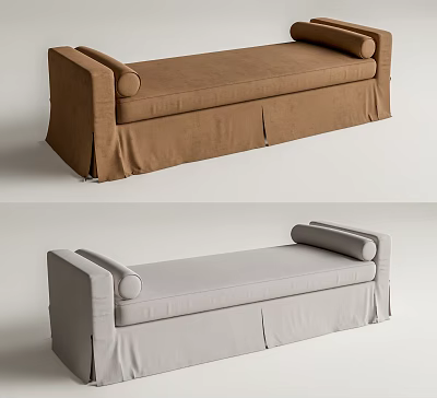 Modern Upholstered Sofa Bench with Brown and Gray Design and Armrest Details 3d model