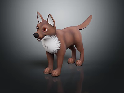 3D Character Model of a Brown Dog with White Chest Standing on Dark Background 3d model