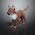 3D Character Model of a Brown Dog with White Chest Standing on Dark Background