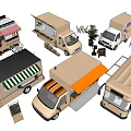Various Stylish Functional Vehicles With Outdoor Awnings Tables Chairs And Menu Boards