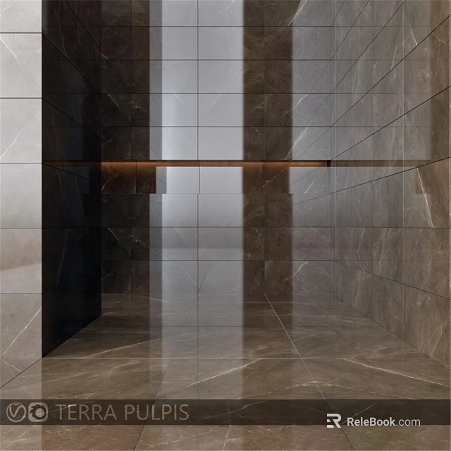 Sleek Modern Marble Wall Structure With Polished Tiles And Integrated Shelf 3d model 