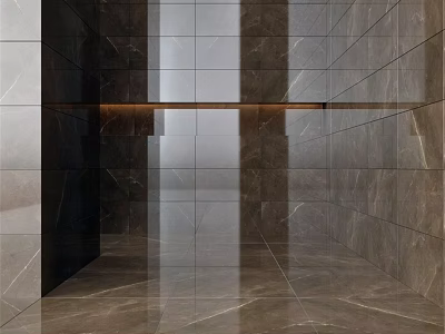 Sleek Modern Marble Wall Structure With Polished Tiles And Integrated Shelf 3d model