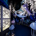 Whimsical Underwater Scene with Giant Whale Jellyfish Coral Seagrass and Illuminated Decorations