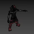 3D Anthropomorphic Wolf Character With Mechanical Arm Brown Upper Body Red Pants And Red Hat