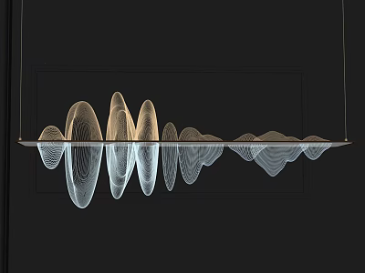Modern Elegant Wave Shaped Chandelier with Metallic Gold and White Lines for Interior Decor 3d model
