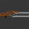 Orange And Silver Mechanical Chainsaw Gun With Serrated Blade And Detailed Components