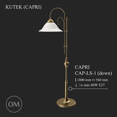 CAPRI LS1 Floor Lamp with Brass Stand White Shade Adjustable Height 60W E27 Bulb 3d model