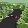 Parking Lot Scene With Multiple Cars Trees Street Lamps And Grid Patterned Spaces