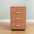 Wooden Bookcase With Three Drawers White Handles And Lock On Wooden Floor And Light Wall