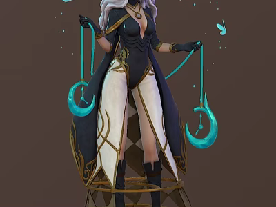 Mystical Female Character With White Hair And Blue Crescent Orbs Surrounded By Flying Insects 3d model