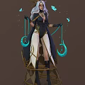 Mystical Female Character With White Hair And Blue Crescent Orbs Surrounded By Flying Insects