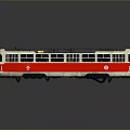 Red And White Bus Exterior With Gray Roof And Multiple Side Windows