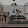 Modern Living and Dining Room Interior With TV Stand Sofa Coffee Table And Wall Decor
