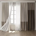 Light Beige and Dark Brown Curtains with Sheer Layer for Cozy Window Interior Design
