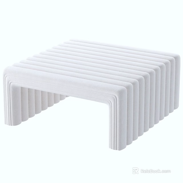 Modern White Sofa Stool With Vertical Striped Design And Smooth Lines 3d model