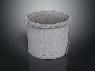 Gray Cylindrical Industrial Metal Container With Rimmed Edge And Side Ladder Structure 3d model