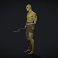 Green Skinned Muscular Man Shirtless With Arm Guards Decorative Belt Holding Dagger In Dark Background