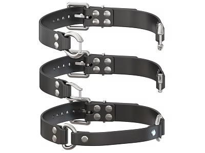 Black Pet Collars With Metal Buckles Rivets And Adjustable Straps Set of Three 3d model