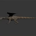Realistic Gray Flying Dragon With Large Wings Standing On Dark Background And Smoke
