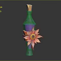 Decorative Blue Bottle With Wooden Cork And Orange Pink Flower Decoration