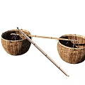 Rustic Handwoven Wicker Baskets And Bamboo Pole For Garden Ornaments
