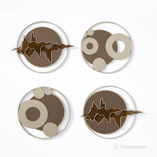 Modern Circular Wall Decor With Wavy Patterns Concentric Circles And Metallic Frames 3d model