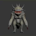 Mythical Creature Character With Silver Skin Multiple Spikes Sharp Teeth And Red Claws 3d model