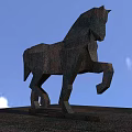 Geometric Horse Sculpture As Garden Ornament With Textured Stone And Platform Base