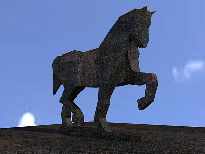 Geometric Horse Sculpture As Garden Ornament With Textured Stone And Platform Base 3d model