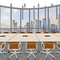 Modern Conference Room Interior With Floor to Ceiling Windows And City Skyline View