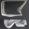 Modern White Ceramic Washbasin With Illuminated Mirror And Towel In Bathroom
