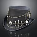 Black Gothic Style Hat With Chains Gears And Spikes As Lifestyle Product