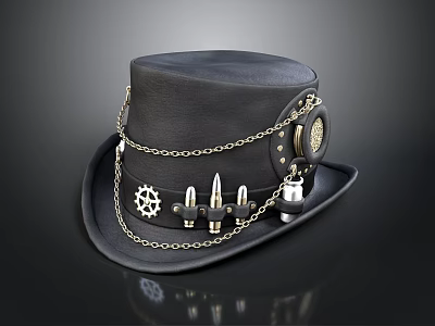 Black Gothic Style Hat With Chains Gears And Spikes As Lifestyle Product 3d model