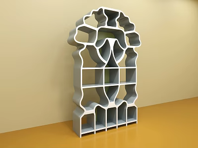 Modern Decorative Cabinet With Geometric Cutout Design And White Open Shelving 3d model