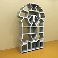 Modern Decorative Cabinet With Geometric Cutout Design And White Open Shelving