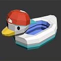 Low Poly Style Duck Figurine With Red Hat Yellow Beak Black Eyes And Blue Interior