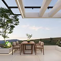 Modern Home Balcony With Wooden Flooring Glass Roof Green Plants And Orange Balls