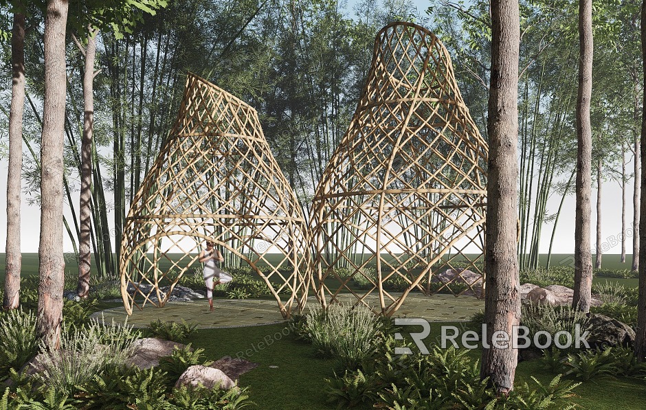 Special-shaped landscape gallery frame picking garden bamboo weaving long gallery pavilion structure ecological village model