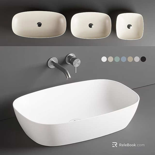 Modern Sleek White Bathroom Washbasin Design With Faucet And Color Options 3d model 